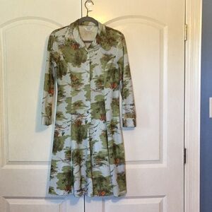 Vintage blue and Green novelty Print Women's Dress